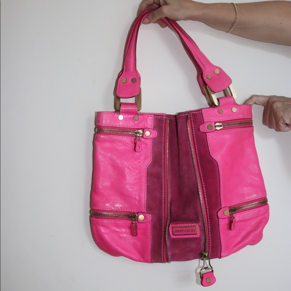 Designer Authentic Jimmy Choo leather pink bag